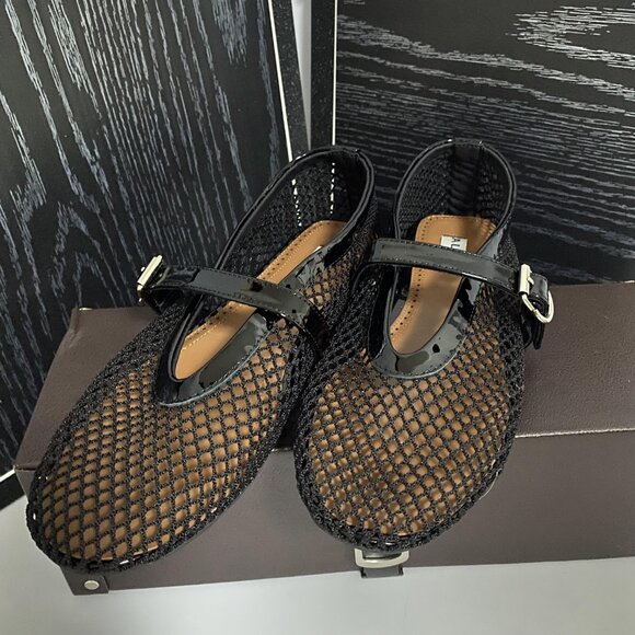 Alaia Black Mesh Flats with Buckle - Picture 2 of 6